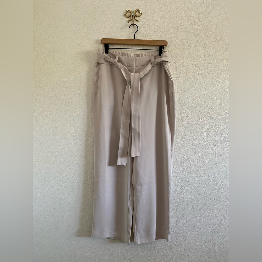 Quince Womens Stretch Crepe Paperbag Pant Belted Pockets Sand Size 14 Career